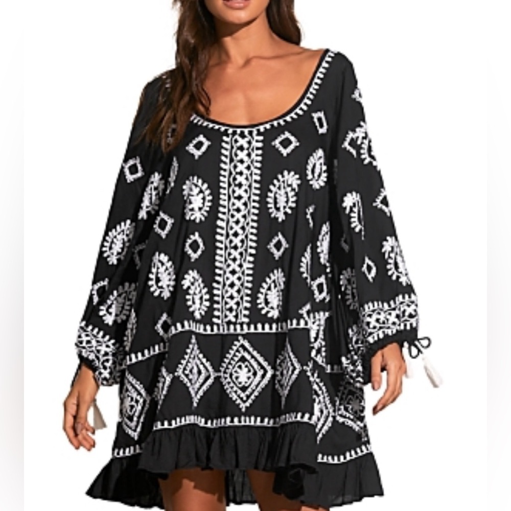 Embroidered Scoop Neck Dress